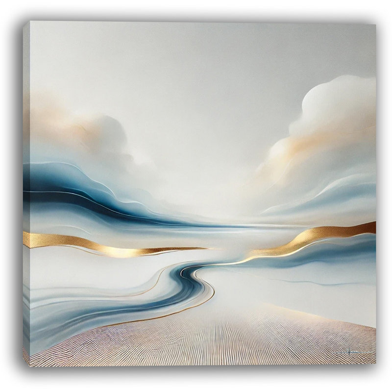 «Tranquil Horizon Flow», art mural abstrait sur toile côtière, H 12 po x l 12 po x P 1 po