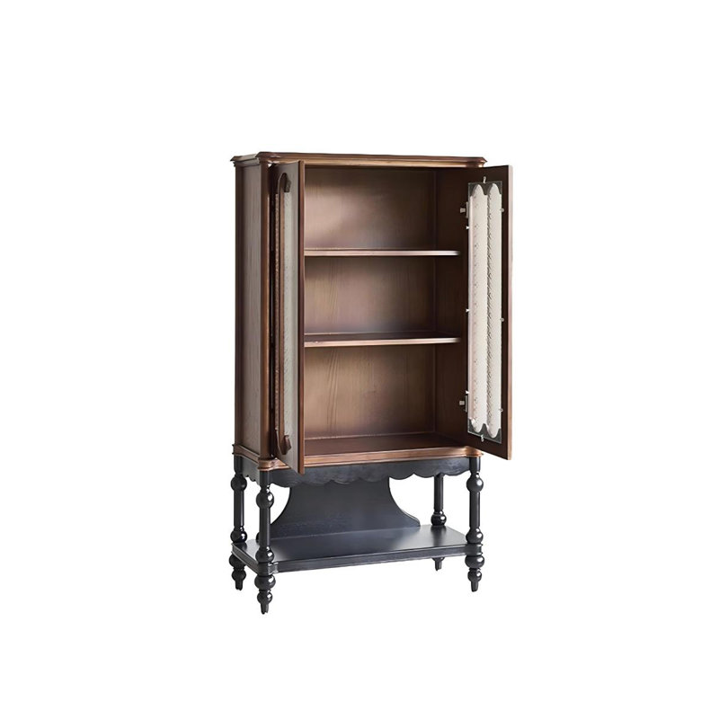 33.07"French-style vintage black and brown solid wood side cabinet and wine rack