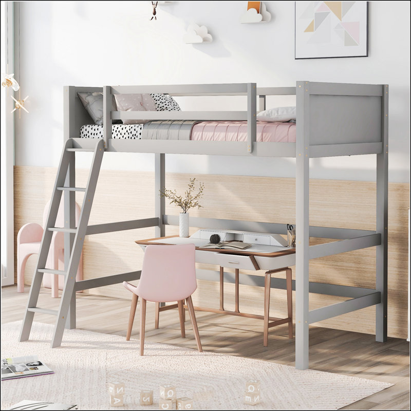 Lit mezzanine robuste en bois massif avec échelle, parfait pour économiser de l'espace et ajouter du style à votre chambre