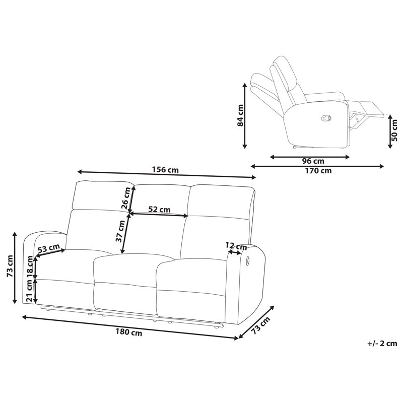 Amyerra 180cm Wide Wall Recliner Standard Recliner, Power - Push Button