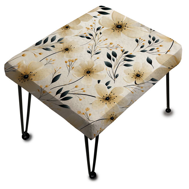 Minimalisme - Motif de fleurs noires et beiges - Repose-pieds rectangulaire floral