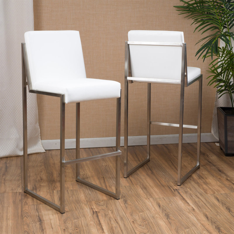 Marisol Upholstered Bar Stool with Metal Frame, White