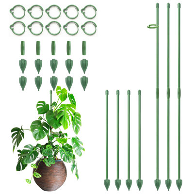 10-Pack 12-Inch Adjustable Plant Support Stakes with Clips, Green Plant Sticks for Indoor & Outdoor Potted Plants, Monstera, Tomatoes, Orchids & Flowers