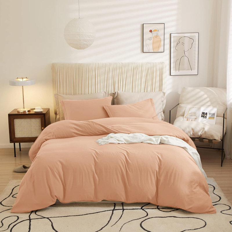 Ultra Soft 3-Piece Dyed Duvet Cover Set With Pillowcases, Single Duvet Cover + 2 Standard Pillowcases, Peach