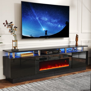 80" Media Console For TVs Up To 90" With Electric Fireplace, Large TV Stand with Led Light