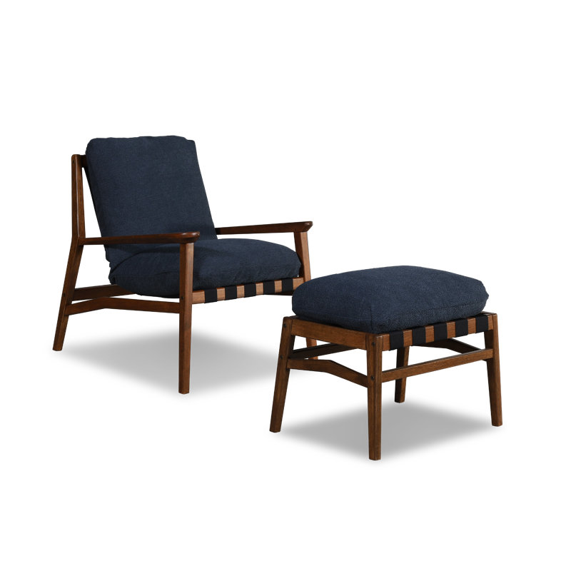 Méridienne et repose-pieds Mid Century, Mélange de polyester bleu indigo