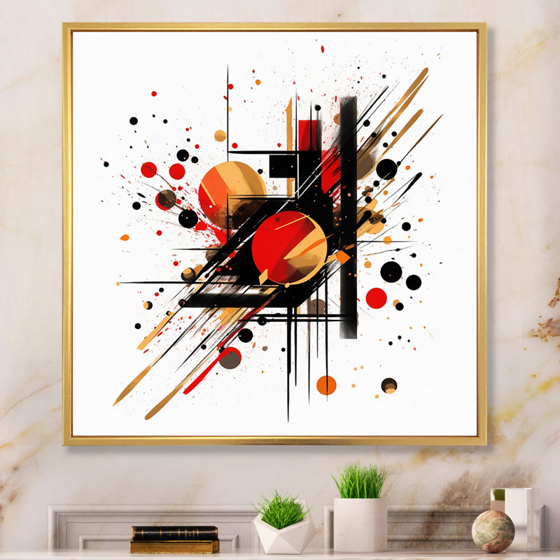 «Red and Black Abstract Symphony II», reproduction d'art sur toile, Cadre flottant doré, 16" H x 16" W