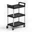 Amgood 32 po × 16 po Chariot utilitaire / bus avec trois tablettes. Polypropylène robuste, tablettes noires avec poteaux gris, chariot de service commercial avec roues