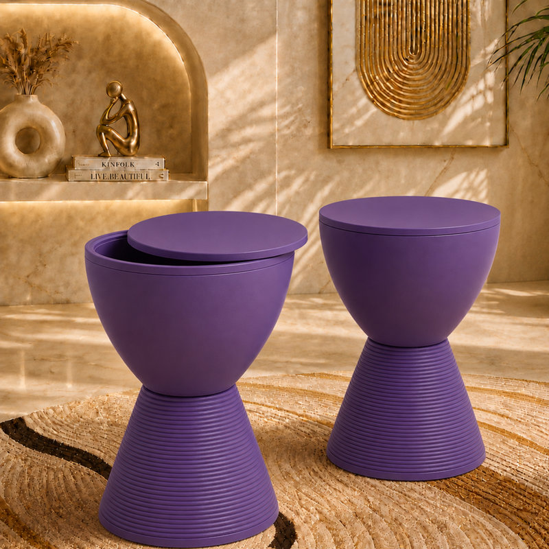 Durant Modern Hourglass Drum End Table with Removable Storage Lid, Indoor Outdoor Side Table & Small Patio Stool, No Assembly Lightweight Accent Table