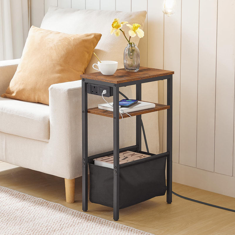 Slim Side Table with Storage, Rustic Brown