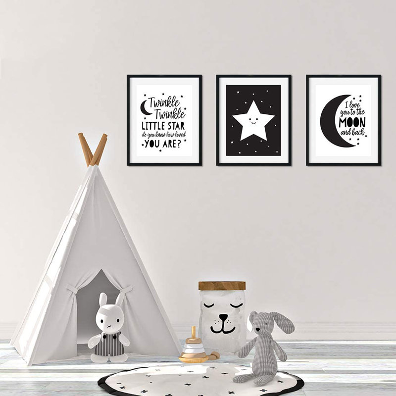 Delasandro Minimalist Twinkle Little Star, Love You to Moon and Back, ensemble de 3 impressions sur papier