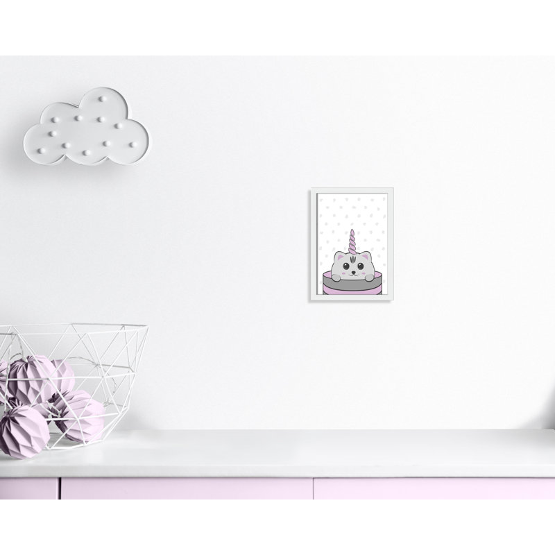 Caticorn I, art encadré, H 14 po x l 10 po x P 1,18 po, Cadre blanc