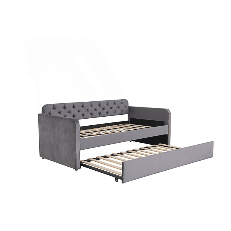 Twin Size Upholstered Daybed With Trundle And Usb Charging Design, Upholstered Daybed Frame, Twin Sofa Bed, Dark Gray