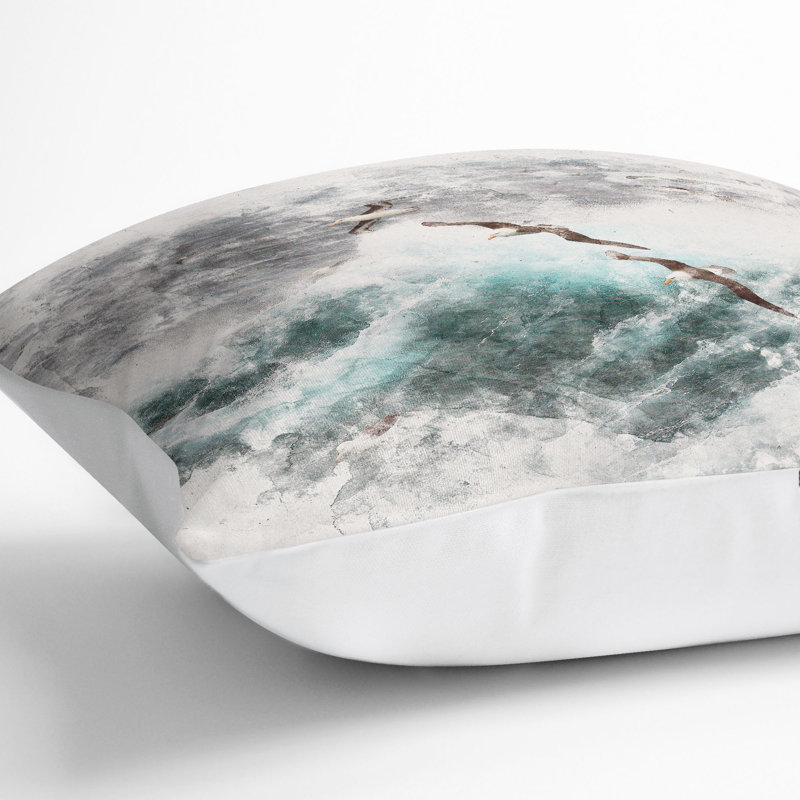 Seagulls Above the Ocean Cushion with Filling, 40cm H x 40cm W x 15cm D, White