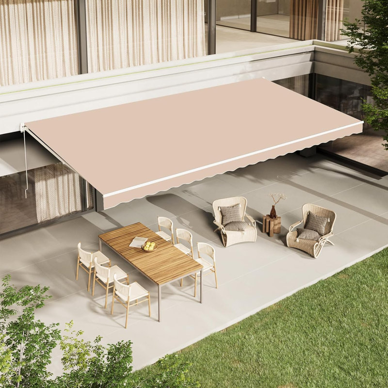 Retractable Patio Awning, 396cm W x 300cm D, Beige