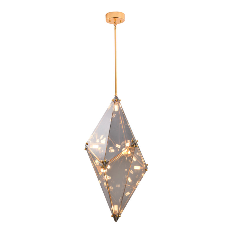 Modern 9 Light Geometric Smoke Glass Pendant, 11.8" H x 22.8" W x 11.8" D