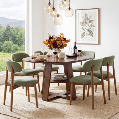 Ameeria Extendable Round Dining Room Set With 6 Upholstered Chairs, 7-Piece Kitchen Table And Chairs With Hidden Storage