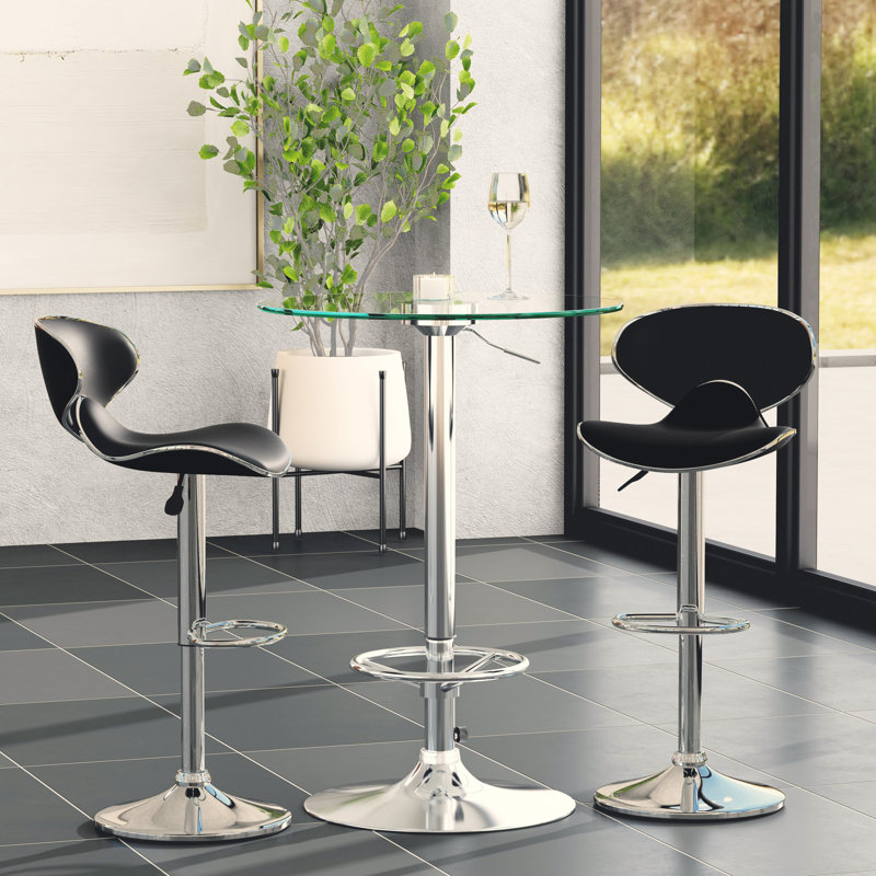 Aishvi 2 - Person Pedestal Dining Set, Chrome, Black