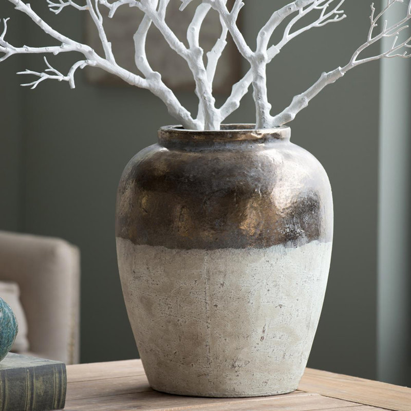 Vase rond en céramique brun Sienna, Hauteur totale - 16 po