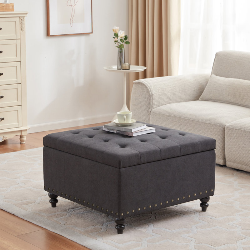 Aimee-Lea Upholstered Ottoman, Charcoal Polyester Blend
