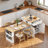 Fluted Kitchen Island With Extendable Dining Table, Power Outlet,  Double-side Storage, 2 Drawers And 2 Side Open Shelves-2145709451