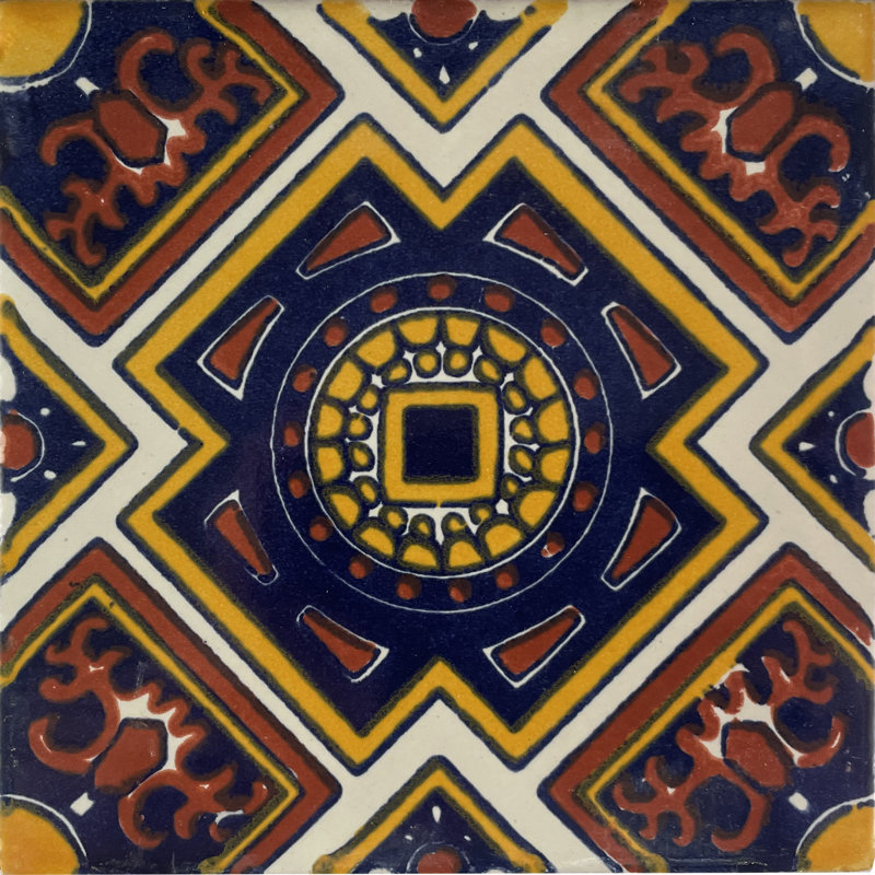 4.2" x 4.2" 9pcs TalaMex Mora Mexican Clay Tile Handmade Talavera Backsplash Mosaic