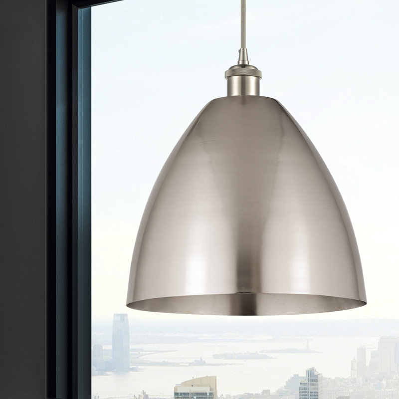 Luminaire suspendu conique 1 lumière, H 14,75 po x l 12 po x P 12 po, Argent/Gris, Argent/Gris