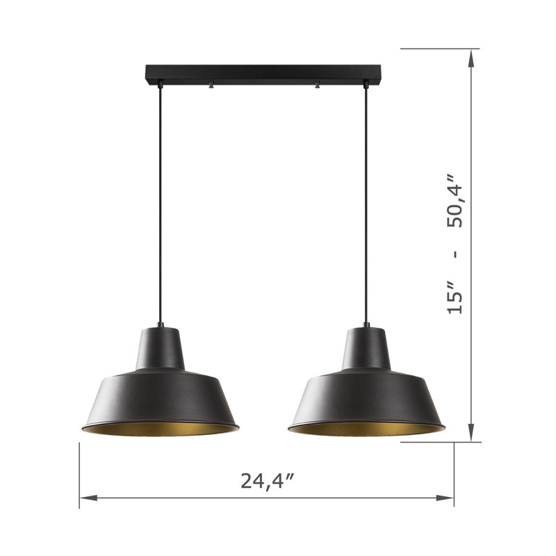 Luminaire suspendu pour îlot de cuisine 2 lumières à hauteur réglable