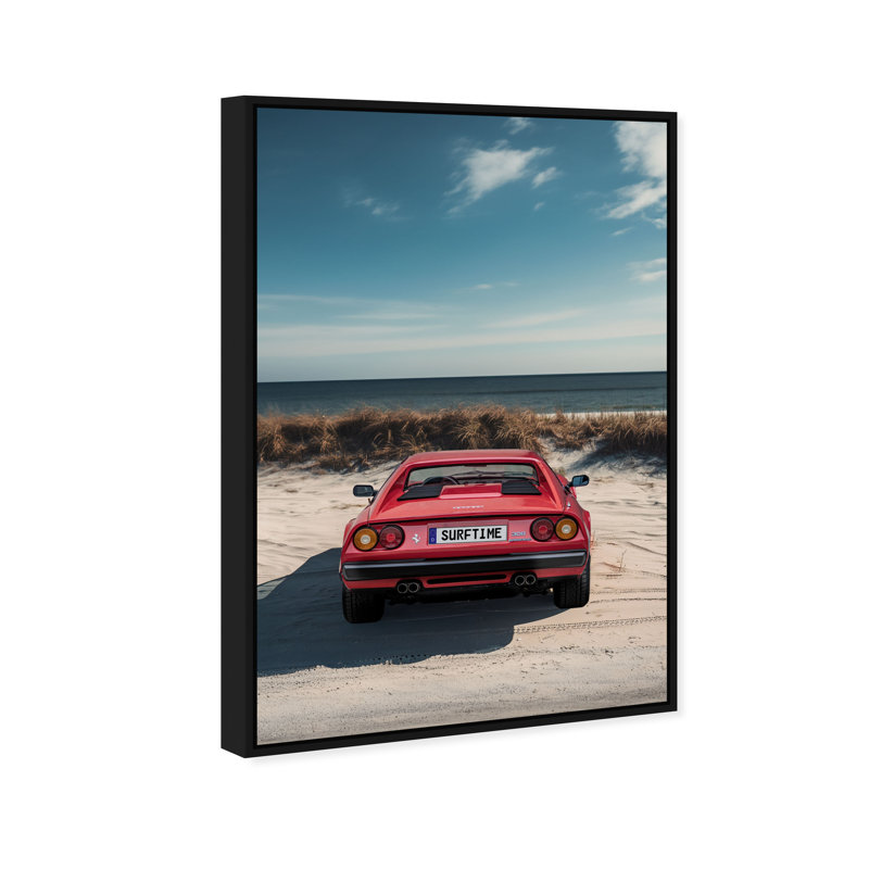 Surftime Car Canvas Transportation Print by Oliver Gal, 37"H x 25"W, Black Frame