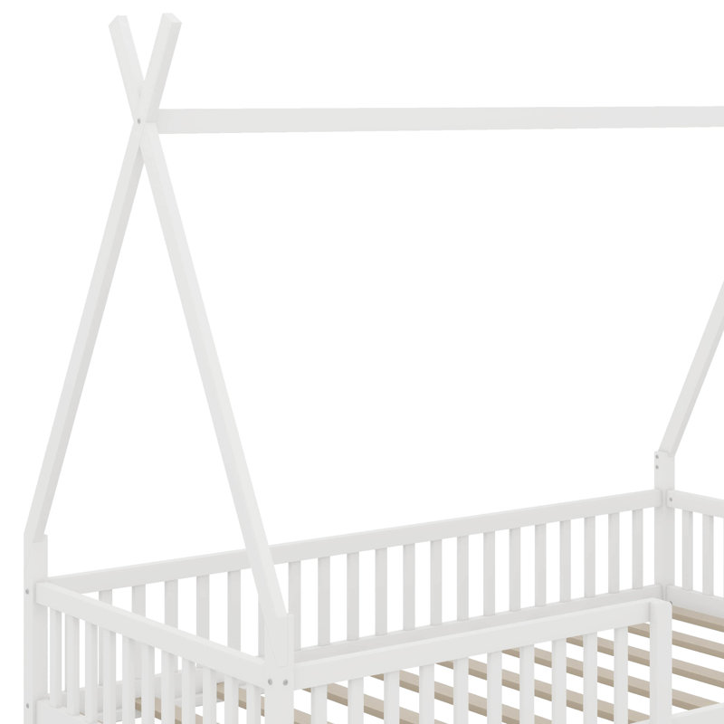 Lit simple en bois avec clôture, Blanc