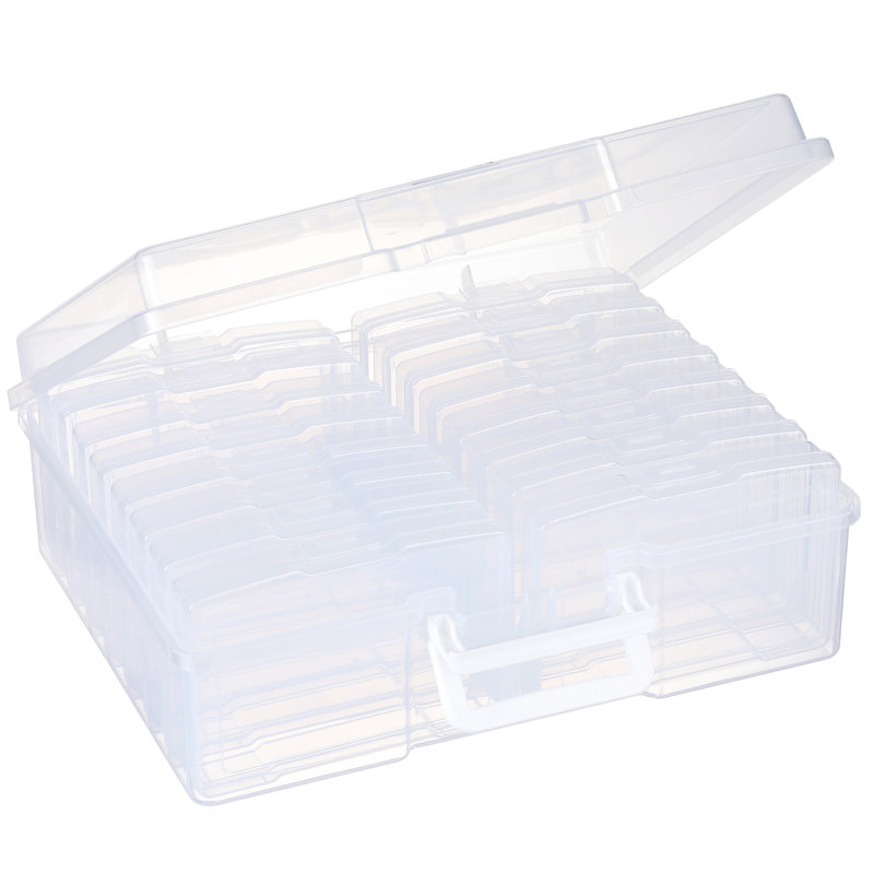 Novelinks Transparent 4" X 6" Photo Cases And Clear Craft Keeper With Handle - 16 Inner Cases Plastic Storage Container Box (Multi-Colored)