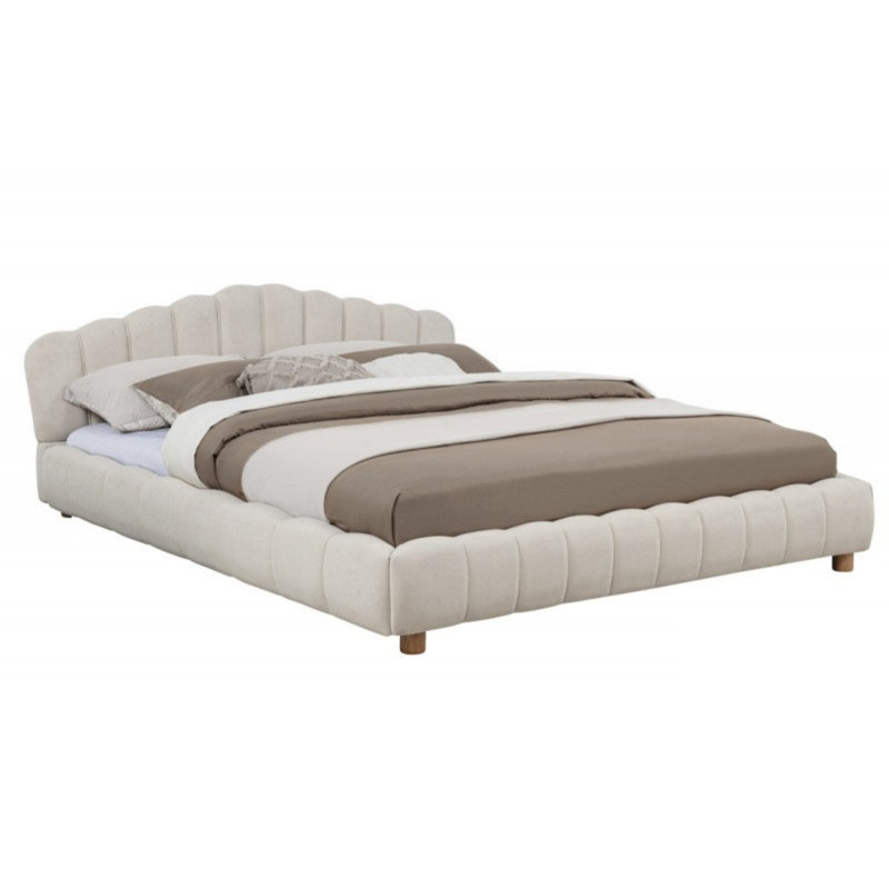 Lit plateforme tapissier Modern, base de lit à profil bas en bois moderne, Crème