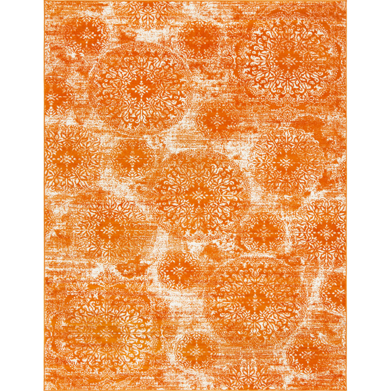 Tapis floral Brandt, Rectangulaire 8 pi x 10 pi, Orange / ivoire