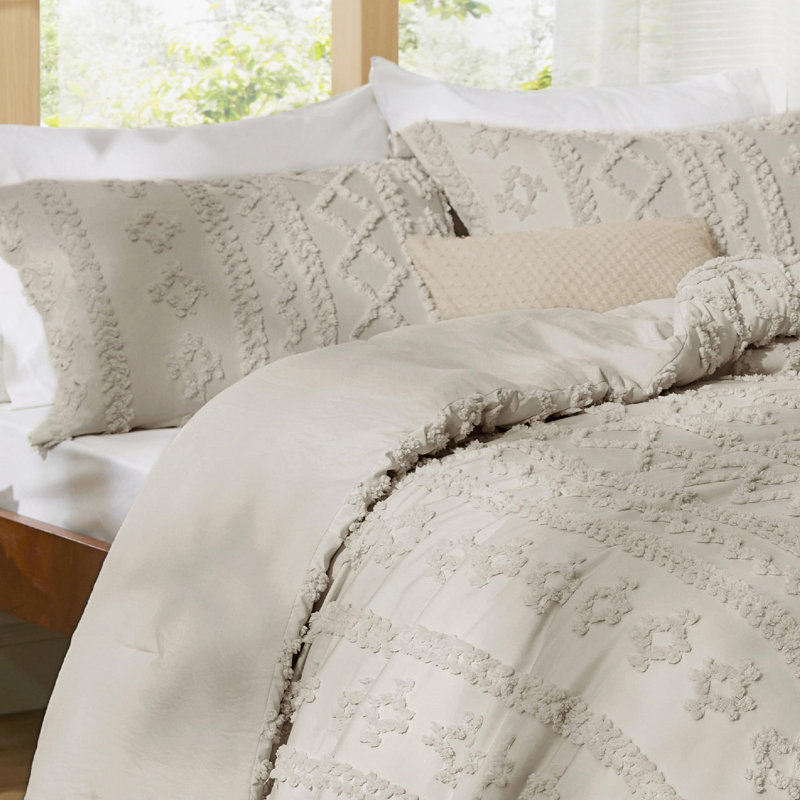 Bedsure Tufted Boho Full Comforter Set – 3-Piece Linen Shabby Bedding，Farmhouse Jacquard Bed Set with Embroidery, All-Season Softness for Cozy Bedrooms & Boho-Chic Gifts