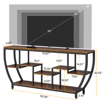 70.9” Industrial Console Sofa Table With 7-Tier Storage Shelves, Extra Long Entryway Table Behind Couch, Rustic Brown Tv Stand For Living Room, Hallway, Or Foyer – Metal Frame Accent Table