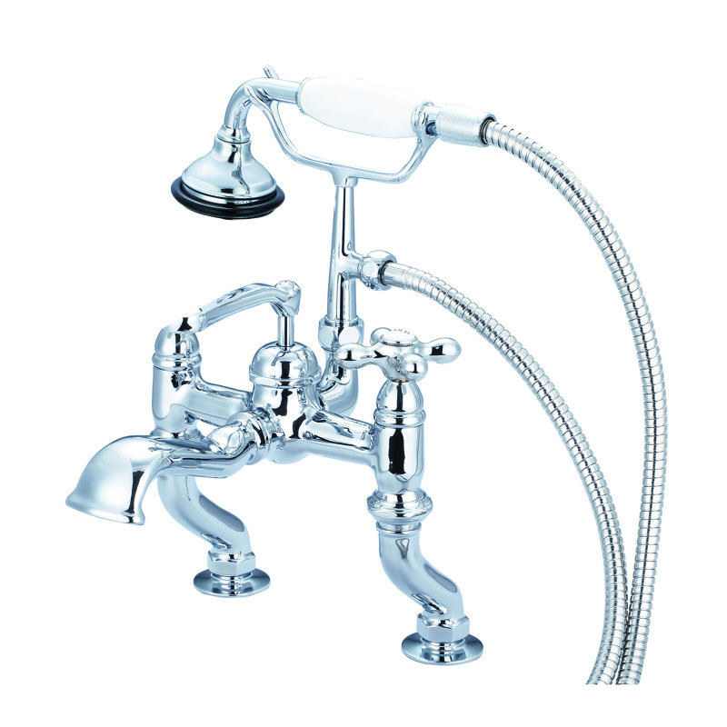 Stonington Deck Tub Spout, Cross Handles, Hand Polished, Richly Triple Plated Chrome Finish