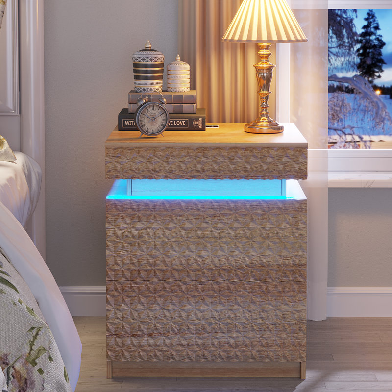 2-Drawer Nightstand With Light, Wood