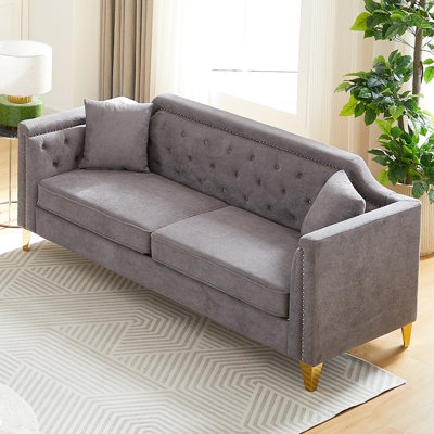 Élégant meuble de salon en chenille avec repose-pieds et repose-pieds gris élégant