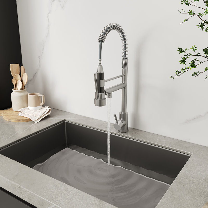 Bothwa Home 19.29"H Stainless Steel 304 Kitchen Faucet, Corrosion Resistant, Single Handle, Cupc Certified, Pull-Down Sprayer/360 Swivel