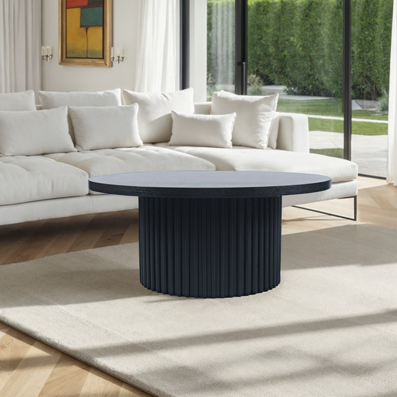Table basse ronde à piédestal moderne de 40 po avec roulettes Rincon - noir, Noir