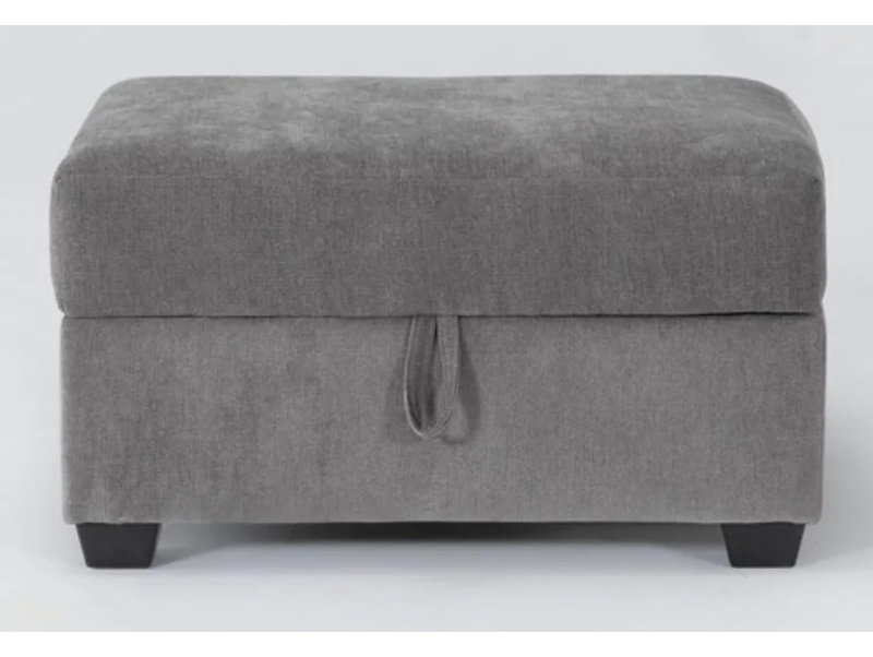 Repose-pieds de rangement Classic, tabouret rembourré en tissu avec armoire de rangement, structure en bois franc, gris, Gris