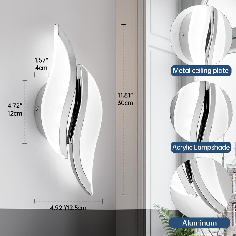 Applique murale moderne en chrome blanc froid 6000K