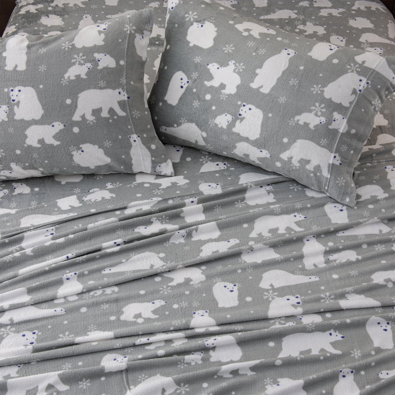 Ensembles de draps en velours ultra doux, Double, Ours polaires gris
