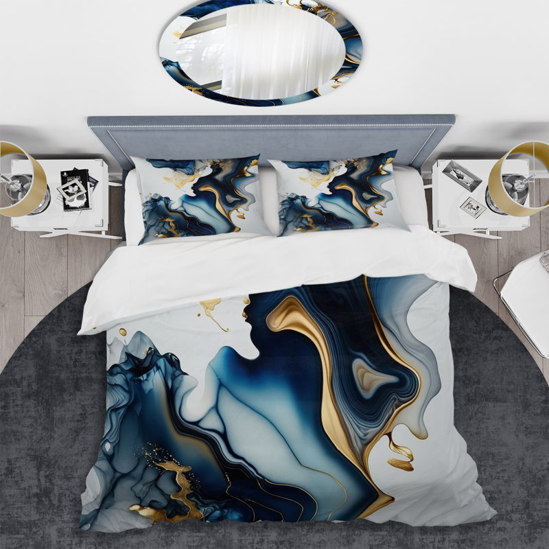 Abstract Geode Marble Blue I - Ensemble de housse de couette moderne - Microfibre de polyester