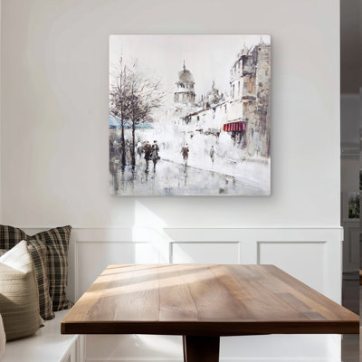 Gray city street - Building Beige metal print for home decor