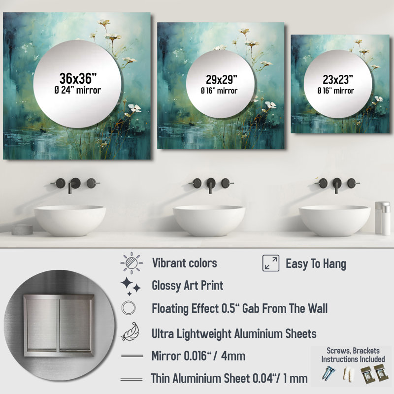 Niera - Grand miroir mural carré abstrait Botanicals pour chambre à coucher, 29 po x 29 po