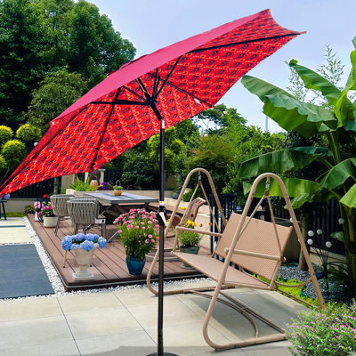 Parasol de jardin orange 9 pi avec motif de glace et auvent à décoloration