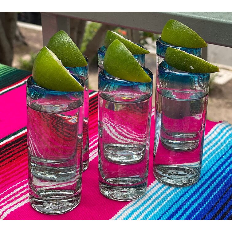 https://assets.wfcdn.com/im/83612832/resize-h755-w755%5Ecompr-r85/1542/154227152/Hand+Blown+Mexican+Glassware+-+Aqua+Rim+2+Oz.+Tequila+Shot+Glasses.jpg