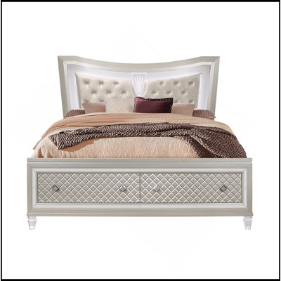 GLAM CHAMPAGNE QUEEN BED WITH LED