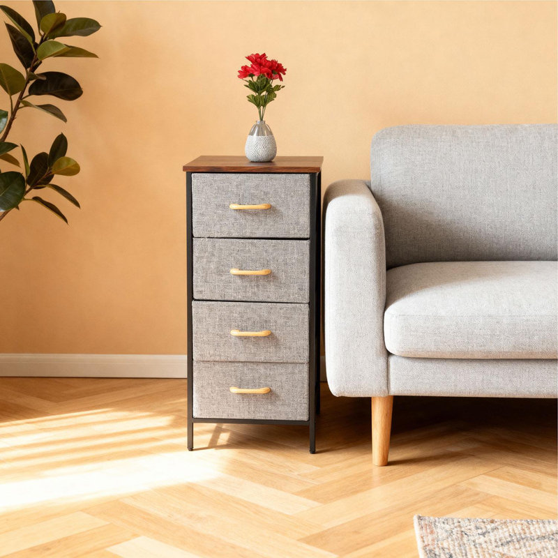 Metal 40cm W Chest of Drawers, Yellow/Brown/Grey